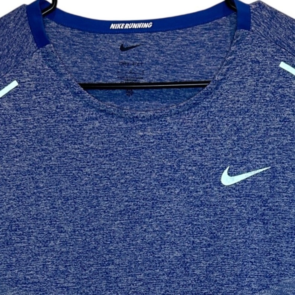Nike Running Shirt Large‎ Mens Blue Heathered Dri-FIT Reflective Short Sleeve